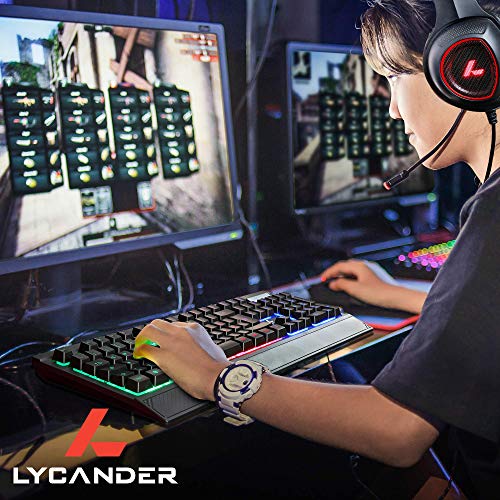 LYCANDER - Teclado Gaming Francés con cable USB (1.8m), 19 teclas anti-ghosting, retroiluminación LED arcoíris