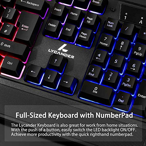 LYCANDER - Teclado Gaming Inglés con cable USB (1.8m), 19 teclas anti-ghosting, retroiluminación LED arcoíris