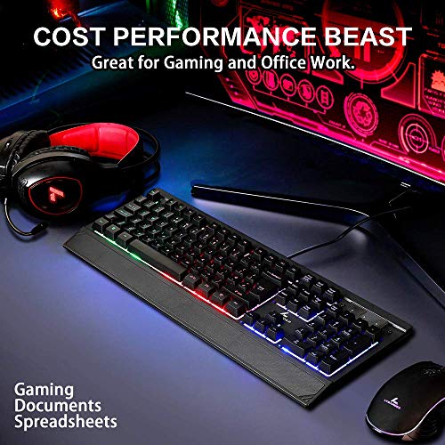 LYCANDER - Teclado Gaming Inglés con cable USB (1.8m), 19 teclas anti-ghosting, retroiluminación LED arcoíris