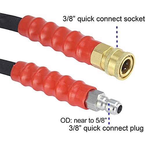 M MINGLE Pressure Washer Hose 50 Feet X 3/8 Inch, High Tensile Wire Braided, with 2 Quick Connect Kits, Compatible M22 14mm and M22 15mm, 4000 PSI