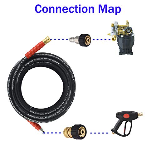 M MINGLE Pressure Washer Hose 50 Feet X 3/8 Inch, High Tensile Wire Braided, with 2 Quick Connect Kits, Compatible M22 14mm and M22 15mm, 4000 PSI
