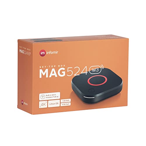 mag 524w3 Original Infomir & DM-Digital, MAG524w3 Wİ-Fİ Linux 4K IPTV Set Top Box Multimedia Player Internet TV Receptor IP # 4K UHD # HDMI 2.1 # HEVC H.265 # Arm Cortex-A53 + Cable HDMI