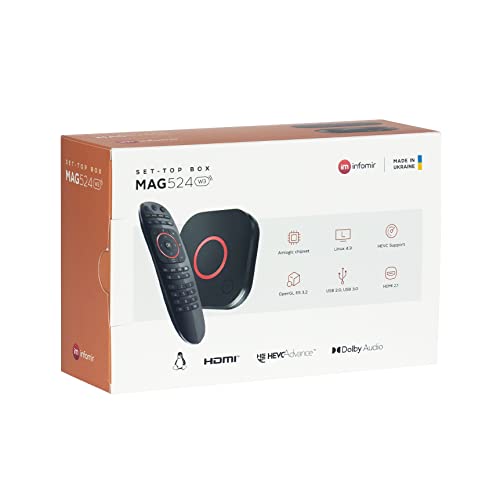 mag 524w3 Original Infomir & DM-Digital, MAG524w3 Wİ-Fİ Linux 4K IPTV Set Top Box Multimedia Player Internet TV Receptor IP # 4K UHD # HDMI 2.1 # HEVC H.265 # Arm Cortex-A53 + Cable HDMI