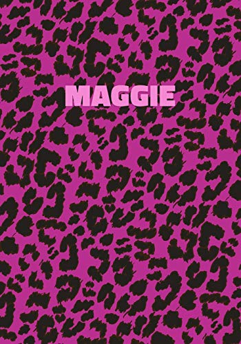 Maggie: Personalized Pink Leopard Print Notebook (Animal Skin Pattern). College Ruled (Lined) Journal for Notes, Diary, Journaling. Wild Cat Theme Design with Cheetah Fur Graphic