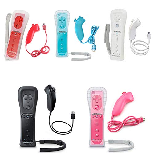 Mando a Distancia para Wii, Motion Plus mandos a Distancia y Nunchuck con Funda de Silicona para Wii y Wii U(Blanco Motion Plus)