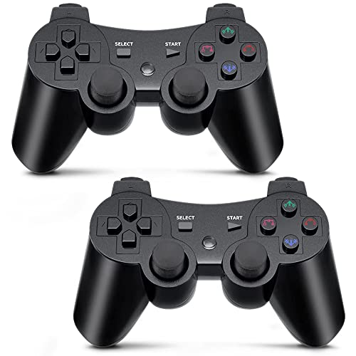 Mando Inalámbrico para PS3, Gamepad inalámbrico para PS3 Bluetooth Recargable Joystick Six-Axis Mando Controlador para Playstation 3(2 Negros)