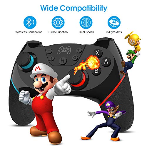 Mando Nintendo Switch, Mando Switch Inalámbrico para Nintendo Switch/ Lite, Mando Switch pro apoya dualshock, Turbo y Giroscopio con Cable de Carga