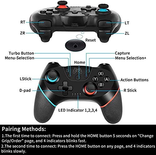 Mando para Nintendo Switch,Controlador Inalámbrico Bluetooth Apoya Vibración, Turbo y Giroscopio, Gamepad Compatible para Nintendo Switch/Lite/PS3/PC