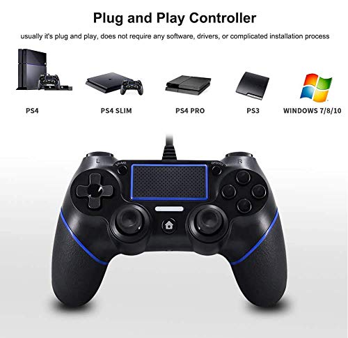 Mando para PS4, Controlador De Juegos Con Cable para PlayStation4 / Pro / Slim / PC, Gamepad Con Vibración Dual, Agarre Antideslizante y Cable USB