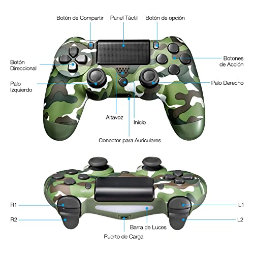 Mando para PS4, Mando Inalámbrico PS4 Controlador Bluetooth Gamepad con Doble Vibración Recargable Control Remoto de 6 Ejes Choque G-Sensor con TouchPad y Conector de Audio