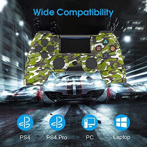 Mando PS4, Inalambrico Mando para PS4/ PS4 Pro/ PS4 Slim/ PC/ Laptop con Conector para Auriculares, Motores de Vibración, Indicador LED y Agarres Antideslizantes