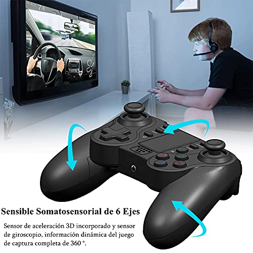Mando PS4 Inalambrico,Doble Vibración Gamepad Inalámbrico Bluetooth,Detección de Movimiento de 6 Ejes/Panel Táctil/Botones de Panel/Conector de Altavoz/Auriculares,Compatible con PS4 / PS3