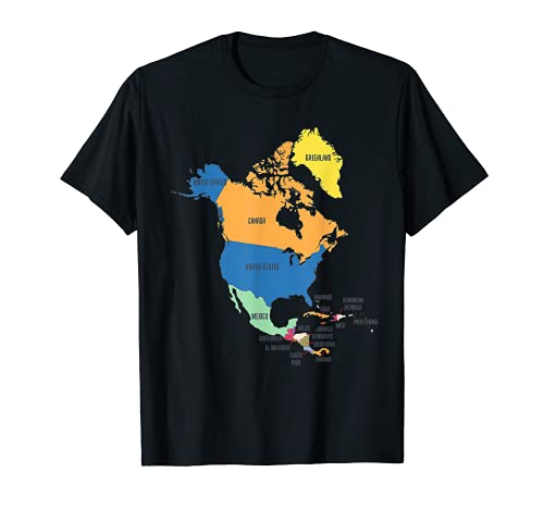 Mapa coloreado de América del Norte y Central. los países Camiseta