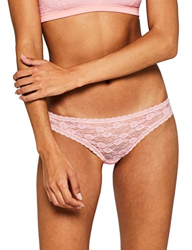 Marca Amazon - IRIS & LILLY Braguitas de Encaje Estilo Bikini Mujer, Pack de 2, Multicolor (Pink/Black), L, Label: L