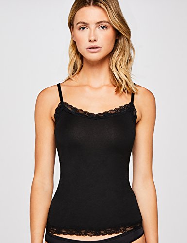 Marca Amazon - IRIS & LILLY Camiseta de Tirantes con Encaje Body Natural para Mujer, Pack de 2, Multicolor (White/Black), M, Label: M