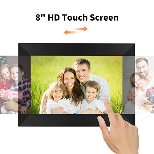 Marcos Fotos Digitales Hyjoy de 8 In con Pantalla Táctil IPS en Alta Definición, 8 GB RAM y Capacidad de Compartir Fotos y Videos Mediante la App AiMOR