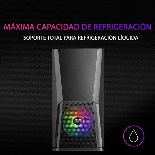 MARSGAMING MCONE, Caja Gaming MicroATX, 2xVentiladores 120mm, RGB+Rejilla, Negro