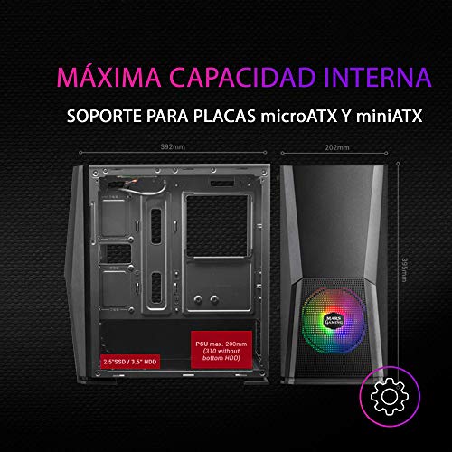 MARSGAMING MCONE, Caja Gaming MicroATX, 2xVentiladores 120mm, RGB+Rejilla, Negro