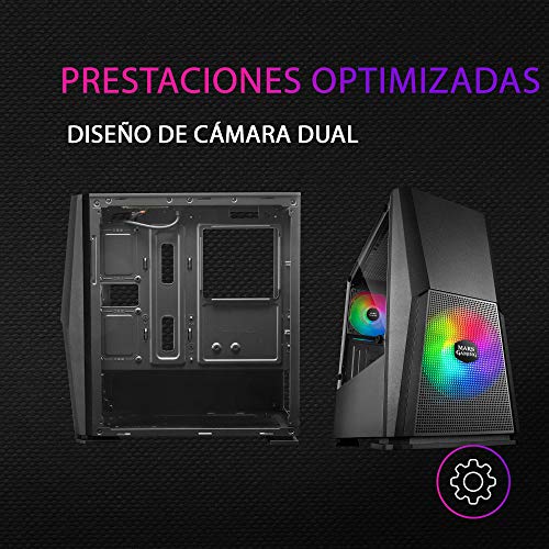 MARSGAMING MCONE, Caja Gaming MicroATX, 2xVentiladores 120mm, RGB+Rejilla, Negro