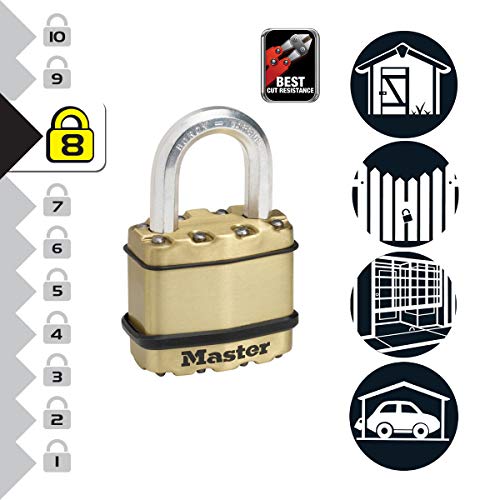 MASTER LOCK Candado Alta Seguridad [Llaves] [Acero Laminado y Acabado en Latón] [Exterior] [Lote de 2] M1BEURT - Ideal para Portales, Garages, Sótanos