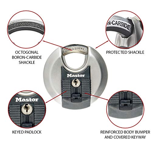 MASTER LOCK Candado Redondo Alta Seguridad [Llave] [Acero Inoxidable] [Exterior] M50EURD - Ideal para Portales, Garages, Sótanos