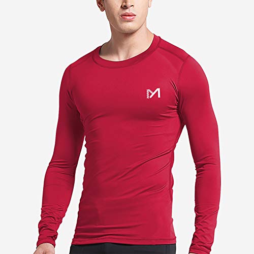 MEETYOO Camiseta Compresion Hombre, Ropa Deportiva Manga Larga Base Layers para Running Gym Ciclismo (Negro + Blanco + Rojo, M)