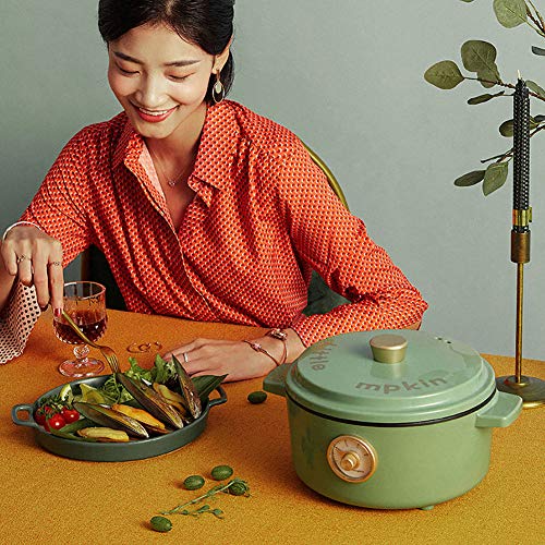 Mejores eléctrico Hot Pot olla de cocción lenta antiadherente sartén eléctrica multifuncionales Aparatos de cocción olla de cocina 2L,Green with steamed grid