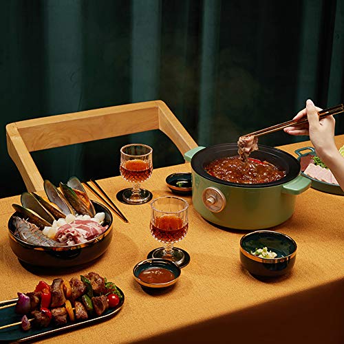 Mejores eléctrico Hot Pot olla de cocción lenta antiadherente sartén eléctrica multifuncionales Aparatos de cocción olla de cocina 2L,Green with steamed grid