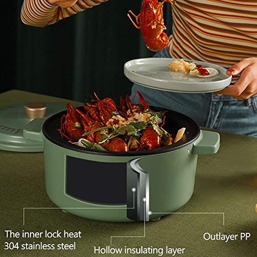 Mejores eléctrico Hot Pot olla de cocción lenta antiadherente sartén eléctrica multifuncionales Aparatos de cocción olla de cocina 2L,Green with steamed grid