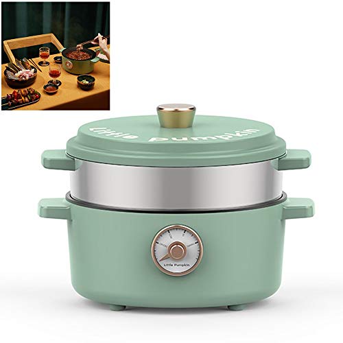Mejores eléctrico Hot Pot olla de cocción lenta antiadherente sartén eléctrica multifuncionales Aparatos de cocción olla de cocina 2L,Green with steamed grid