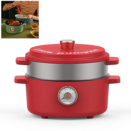 Mejores eléctrico Hot Pot olla de cocción lenta antiadherente sartén eléctrica multifuncionales Aparatos de cocción olla de cocina 2L,Red with steamed grid