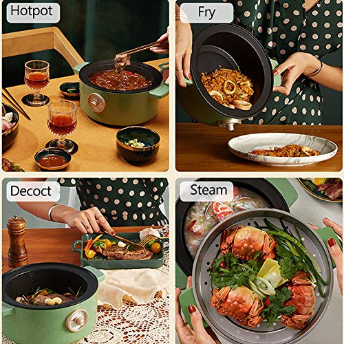 Mejores eléctrico Hot Pot olla de cocción lenta antiadherente sartén eléctrica multifuncionales Aparatos de cocción olla de cocina 2L,Red with steamed grid