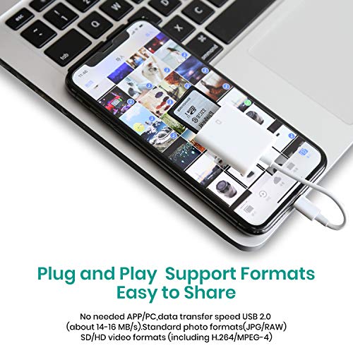 meloaudio Lector de cámara de Tarjeta SD para Dispositivos iOS Visor de Tarjetas de cámara Lector Adaptador de Tarjeta SD (Soporte iOS 9.2-13), Plug and Play