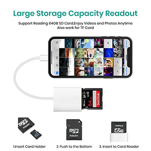 meloaudio Lector de cámara de Tarjeta SD para Dispositivos iOS Visor de Tarjetas de cámara Lector Adaptador de Tarjeta SD (Soporte iOS 9.2-13), Plug and Play
