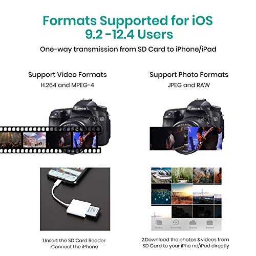 meloaudio Lector de cámara de Tarjeta SD para Dispositivos iOS Visor de Tarjetas de cámara Lector Adaptador de Tarjeta SD (Soporte iOS 9.2-13), Plug and Play