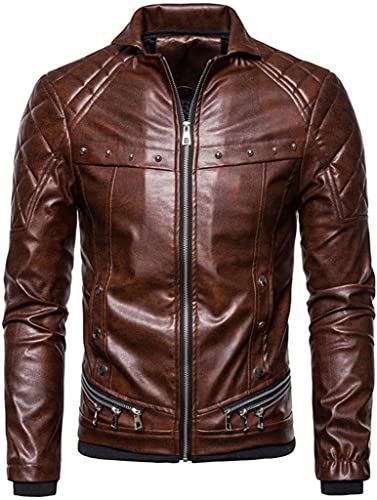 Men's Faux Leather Jackets Punk Vintage Steam Style Solid Detachable Fur Collar Coats Motorcycle Jacket Outerwear Tops