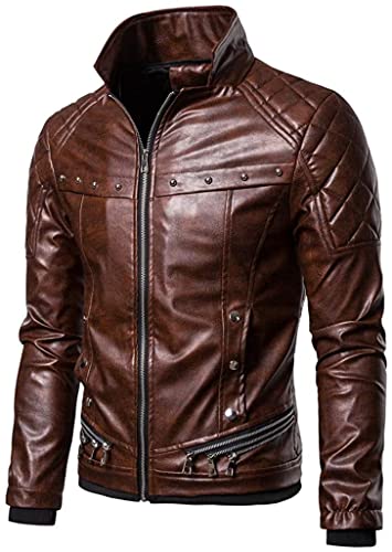Men's Faux Leather Jackets Punk Vintage Steam Style Solid Detachable Fur Collar Coats Motorcycle Jacket Outerwear Tops