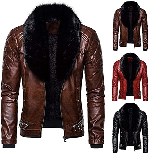 Men's Faux Leather Jackets Punk Vintage Steam Style Solid Detachable Fur Collar Coats Motorcycle Jacket Outerwear Tops