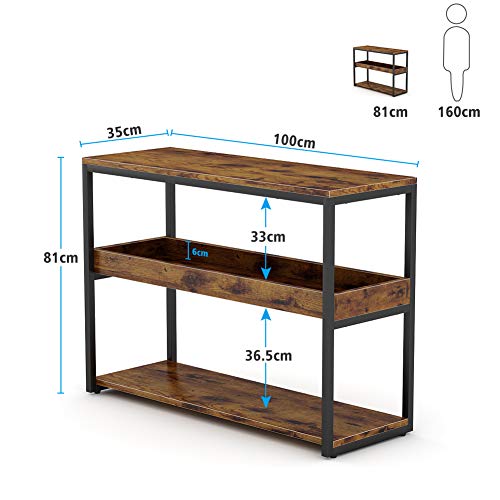 Mesa Consola Mesa de sofá Mesa de Entrada Mesa Auxiliar Industrial de 3 Niveles con Marco de Tubo de Hierro para Pasillo, Entrada, Sala de Estar de Tribesigns