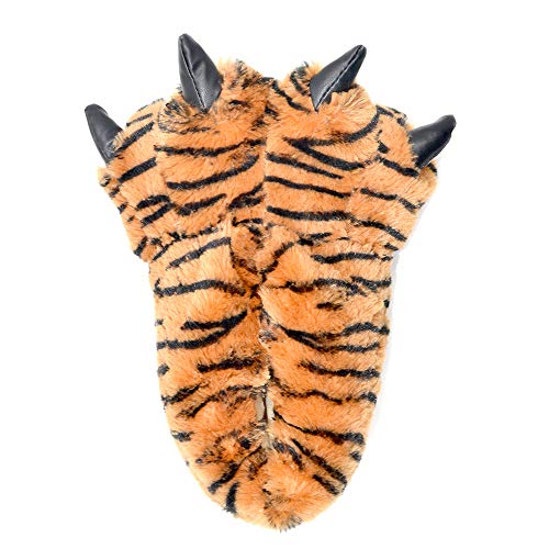 Millffy Zapatillas Divertidas Oso Grizzly Peluche Animal Peludo Garra Paw Zapatillas Niños, Niños y Adultos Disfraz Calzado (Medium - (Niños grandes), Tigre de Bengala)