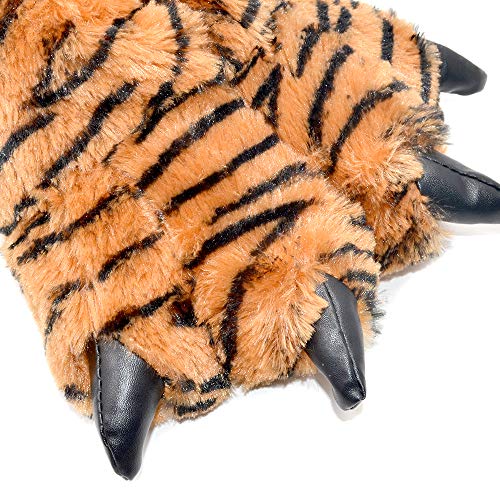 Millffy Zapatillas Divertidas Oso Grizzly Peluche Animal Peludo Garra Paw Zapatillas Niños, Niños y Adultos Disfraz Calzado (Medium - (Niños grandes), Tigre de Bengala)