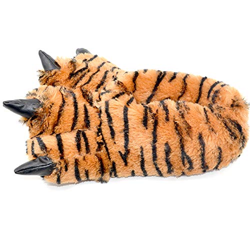 Millffy Zapatillas Divertidas Oso Grizzly Peluche Animal Peludo Garra Paw Zapatillas Niños, Niños y Adultos Disfraz Calzado (Medium - (Niños grandes), Tigre de Bengala)