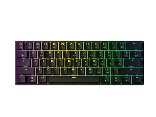 Mizar MZ60 Luna Teclado Mecánico Hotswap para Videojuegos - 61 Teclas LED RGB Multicolor Retroiluminadas para PC/Mac Gamer - Diseño de EE.UU (Negro, Gateron ópticos Yellow)