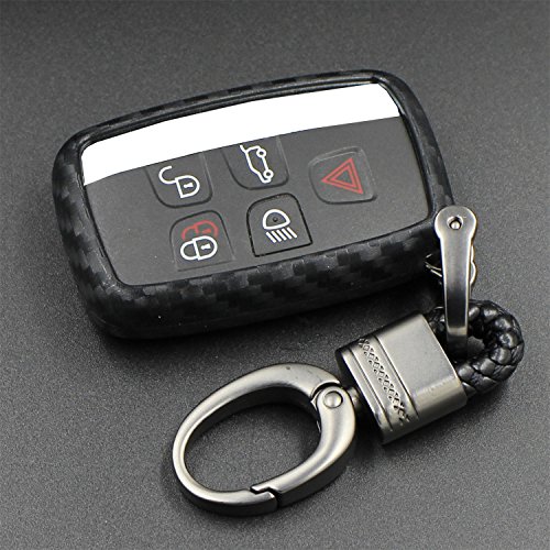 M.JVisun Llave del Coche Suave Caucho Silicona Funda Protectora Para Land Rover Discovery 4 Sport Freelander 2 Range Rover Evoque Sport Velar Inteligente Llave - Negro - Trenzado Llavero