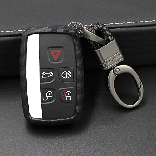 M.JVisun Llave del Coche Suave Caucho Silicona Funda Protectora Para Land Rover Discovery 4 Sport Freelander 2 Range Rover Evoque Sport Velar Inteligente Llave - Negro - Trenzado Llavero