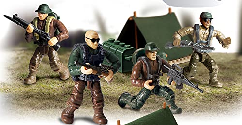 Modbrix Bloques de construcción de campamento del ejército estadounidense, con 4 figuras de soldados de la Army, incluye sacos de arena, red de camuflaje, 110 piezas