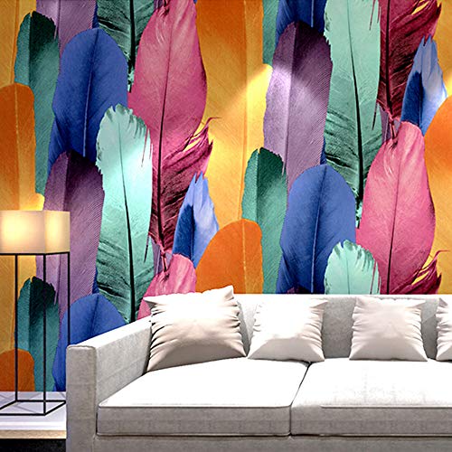 Moderno minimalista PVC papel pintado abstracto 3D color pavo real pluma sala de estar sofá TV fondo pared tienda decoración cafetería hotel tienda ropa tienda 1.73 'W x 32.8' L no pegado