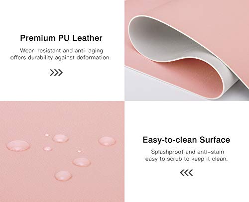 MoKo Alfombrilla de Escritorio para Ordenador, PU Tapete de Mesa Antideslizante y Impermable para Ratón, Teclado y Computadora para Casa y Oficina - Rosa y Gris Plata