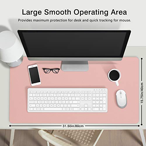 MoKo Alfombrilla de Escritorio para Ordenador, PU Tapete de Mesa Antideslizante y Impermable para Ratón, Teclado y Computadora para Casa y Oficina - Rosa y Gris Plata