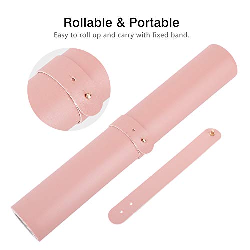 MoKo Alfombrilla de Escritorio para Ordenador, PU Tapete de Mesa Antideslizante y Impermable para Ratón, Teclado y Computadora para Casa y Oficina - Rosa y Gris Plata